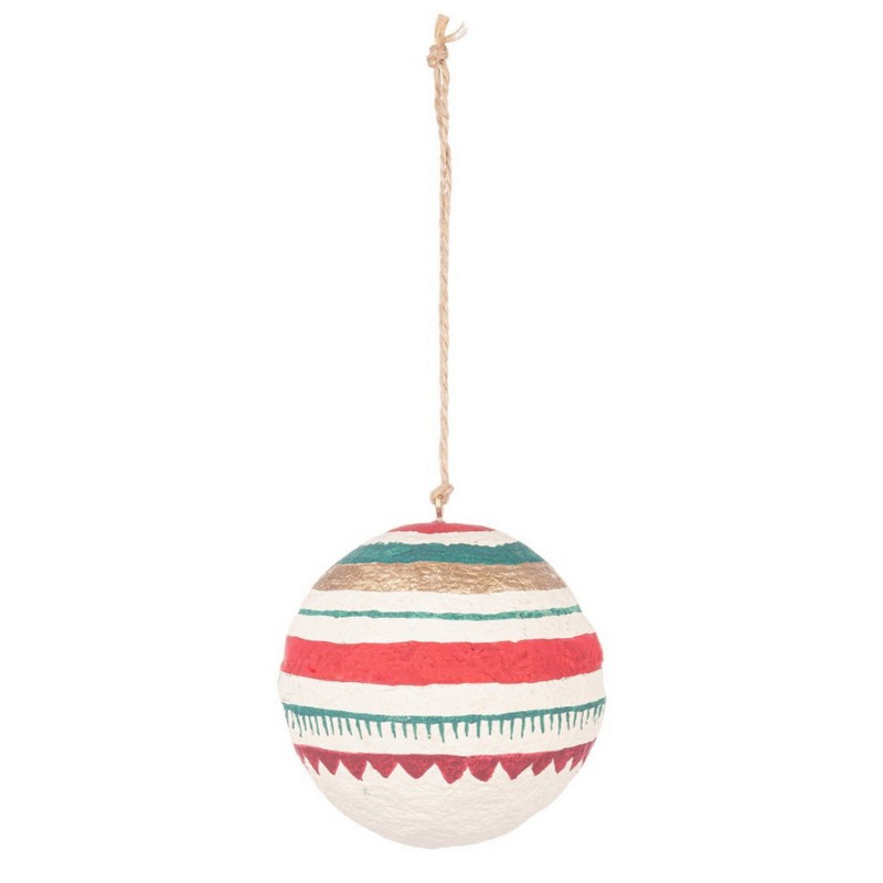 Pallina di Natale in cartapesta e cotone decorata a righe colorate, ideale per arricchire i tuoi addobbi per albero di Natale